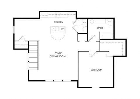 Floor plan for 1 bed, 1 bath, 973 sqft